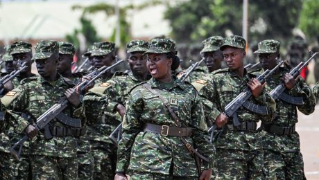 UPDF recruits on parade during their passout cereemony at Kaweweta on Thursday. PPU Photoaddress27